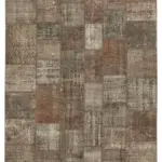 Patchwork Kahverengi Pamuk Üzerine Yün El Dokuma Kilim-253x348