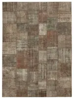 Patchwork Kahverengi Pamuk Üzerine Yün El Dokuma Kilim-253x348