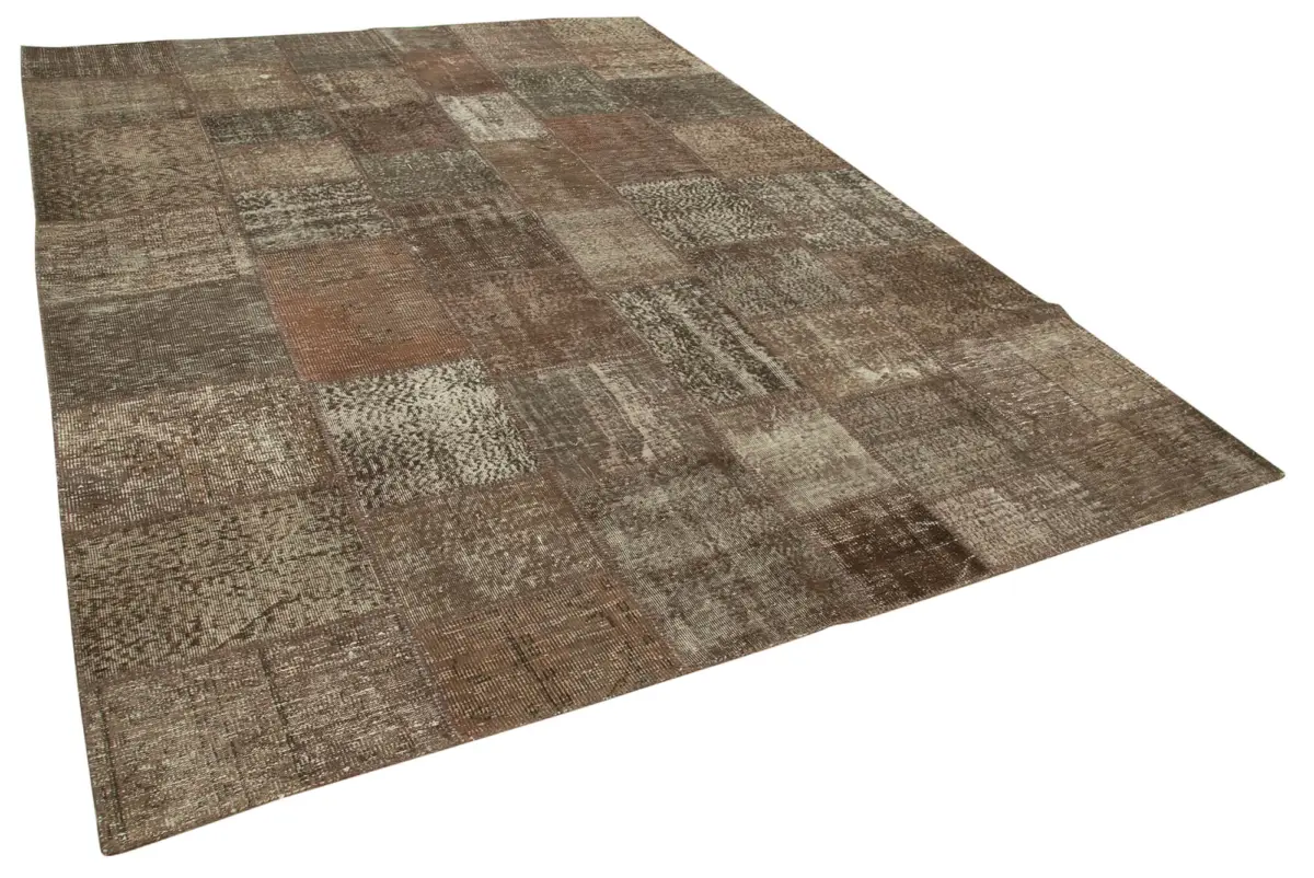 Patchwork Kahverengi Pamuk Üzerine Yün El Dokuma Kilim-253x348 - Görsel 2
