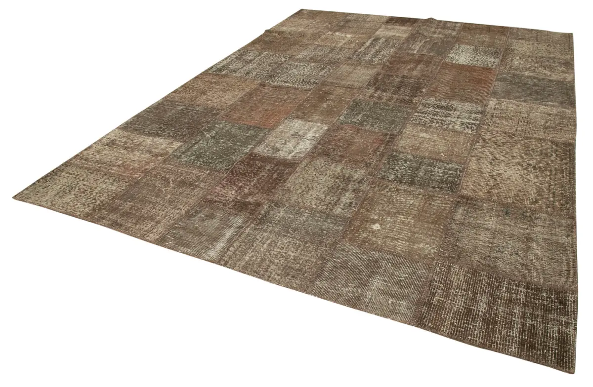 Patchwork Kahverengi Pamuk Üzerine Yün El Dokuma Kilim-253x348 - Görsel 3