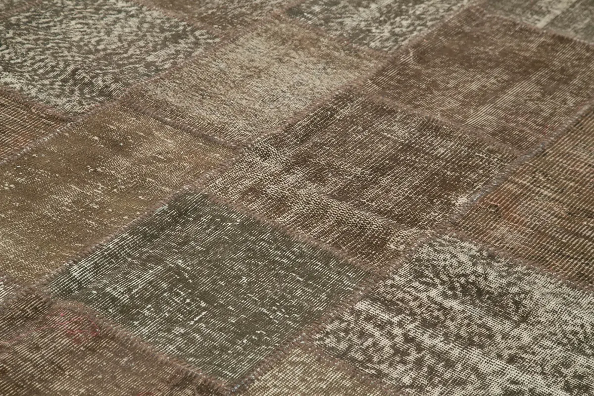 Patchwork Kahverengi Pamuk Üzerine Yün El Dokuma Kilim-253x348 - Görsel 5