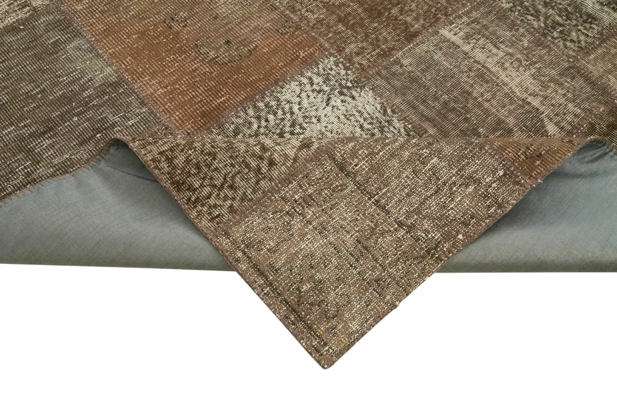 Patchwork Kahverengi Pamuk Üzerine Yün El Dokuma Kilim-253x348 - Görsel 6