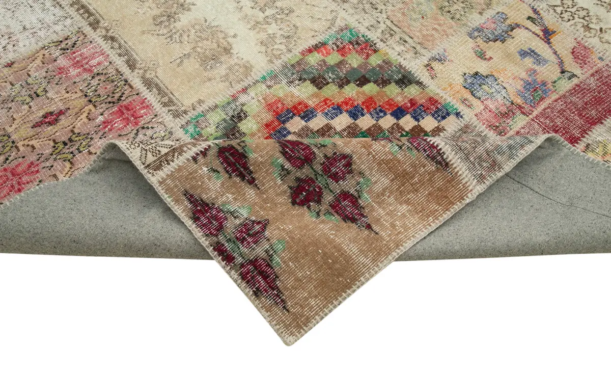 Patchwork Multi Pamuk Üzerine Yün El Dokuma Kilim-250x353 - Görsel 6