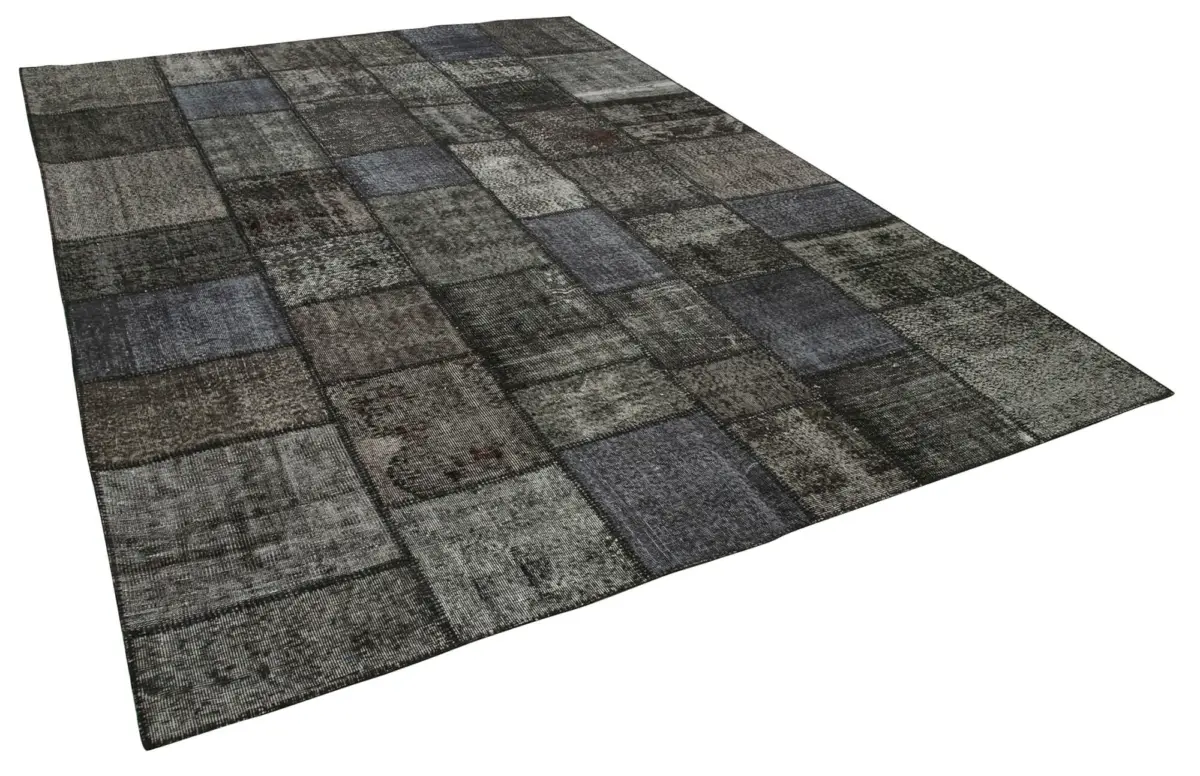 Patchwork Siyah Pamuk Üzerine Yün El Dokuma Kilim-254x353 - Görsel 2