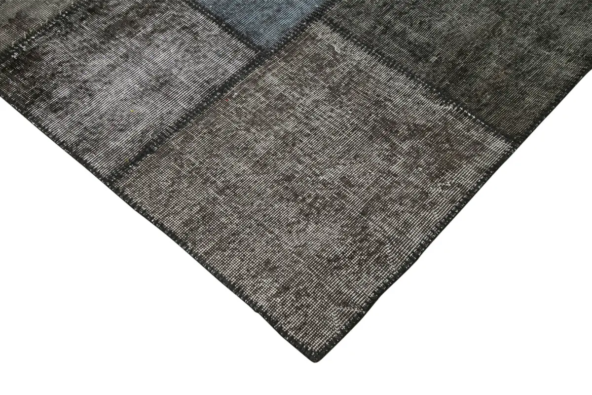 Patchwork Siyah Pamuk Üzerine Yün El Dokuma Kilim-254x353 - Görsel 4