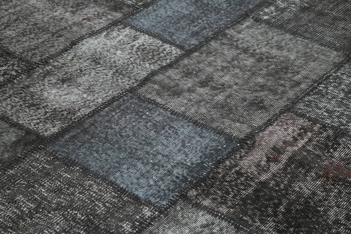 Patchwork Siyah Pamuk Üzerine Yün El Dokuma Kilim-254x353 - Görsel 5