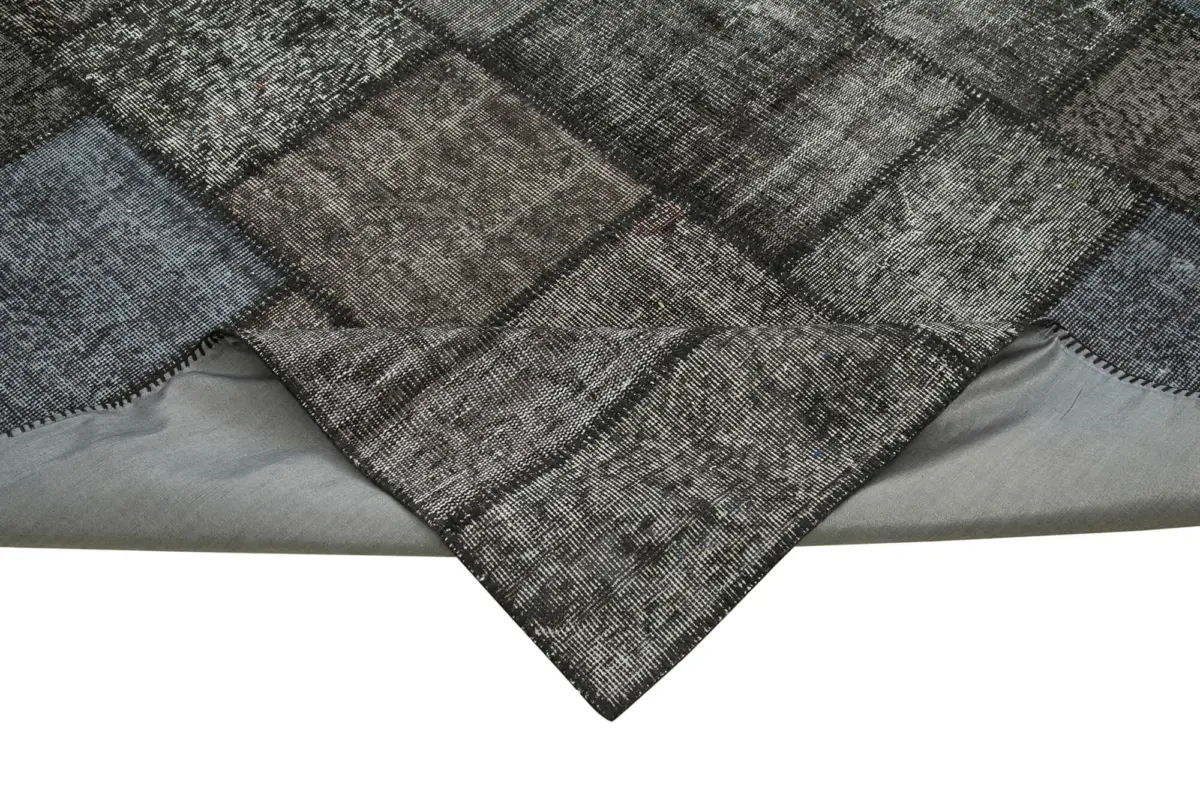 Patchwork Siyah Pamuk Üzerine Yün El Dokuma Kilim-254x353 - Görsel 6