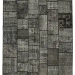 Patchwork Siyah Pamuk Üzerine Yün El Dokuma Kilim-254x356