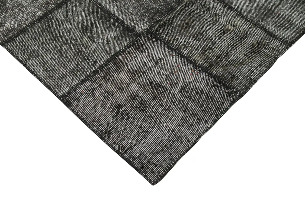 Patchwork Siyah Pamuk Üzerine Yün El Dokuma Kilim-254x356 - Görsel 4