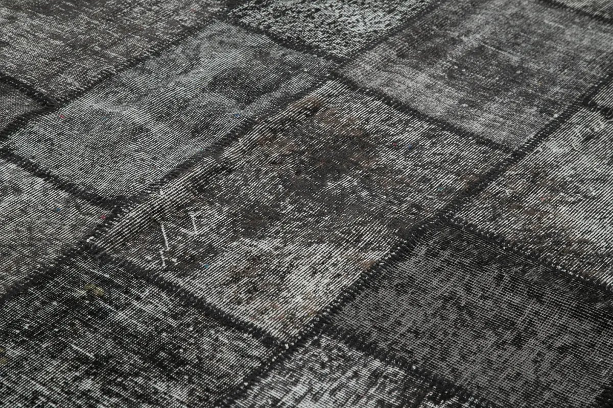 Patchwork Siyah Pamuk Üzerine Yün El Dokuma Kilim-254x356 - Görsel 5