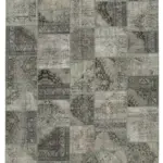 Patchwork Gri Pamuk Üzerine Yün El Dokuma Kilim-251x356