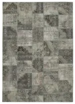 Patchwork Gri Pamuk Üzerine Yün El Dokuma Kilim-251x356