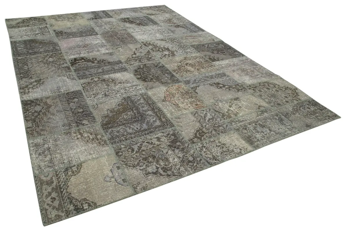 Patchwork Gri Pamuk Üzerine Yün El Dokuma Kilim-251x356 - Görsel 2