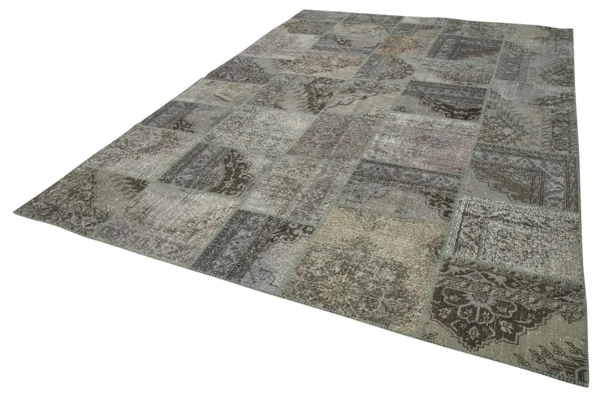 Patchwork Gri Pamuk Üzerine Yün El Dokuma Kilim-251x356 - Görsel 3