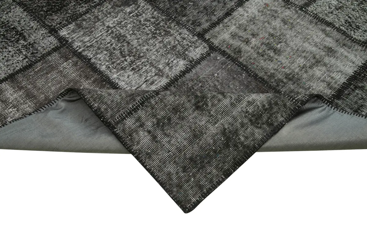 Patchwork Siyah Pamuk Üzerine Yün El Dokuma Kilim-256x352 - Görsel 6