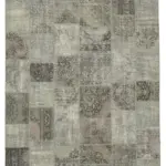 Patchwork Gri Pamuk Üzerine Yün El Dokuma Kilim-251x357