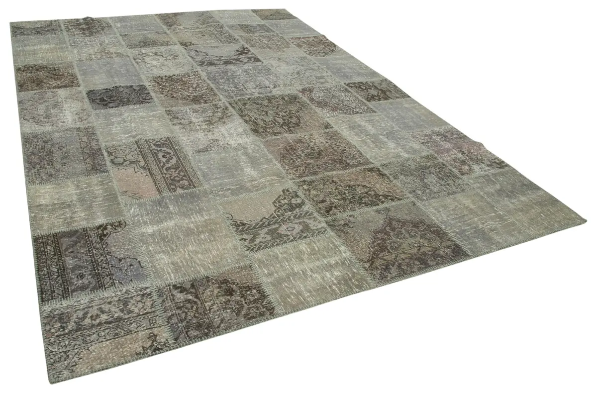 Patchwork Gri Pamuk Üzerine Yün El Dokuma Kilim-251x357 - Görsel 2