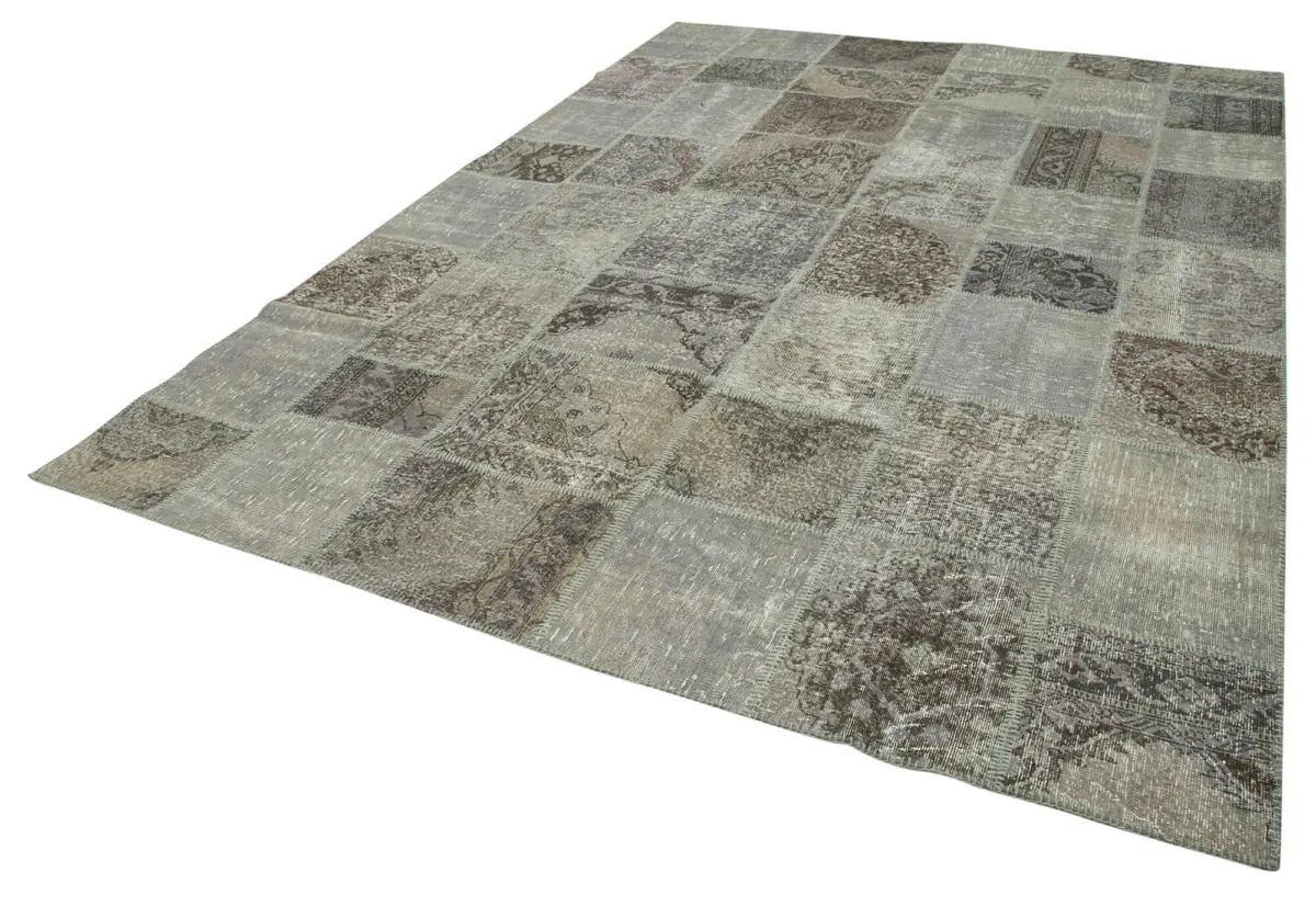Patchwork Gri Pamuk Üzerine Yün El Dokuma Kilim-251x357 - Görsel 3