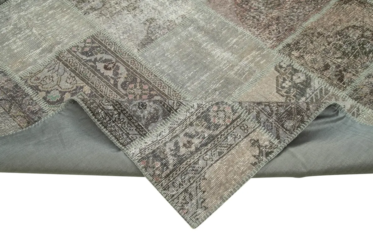 Patchwork Gri Pamuk Üzerine Yün El Dokuma Kilim-251x357 - Görsel 6