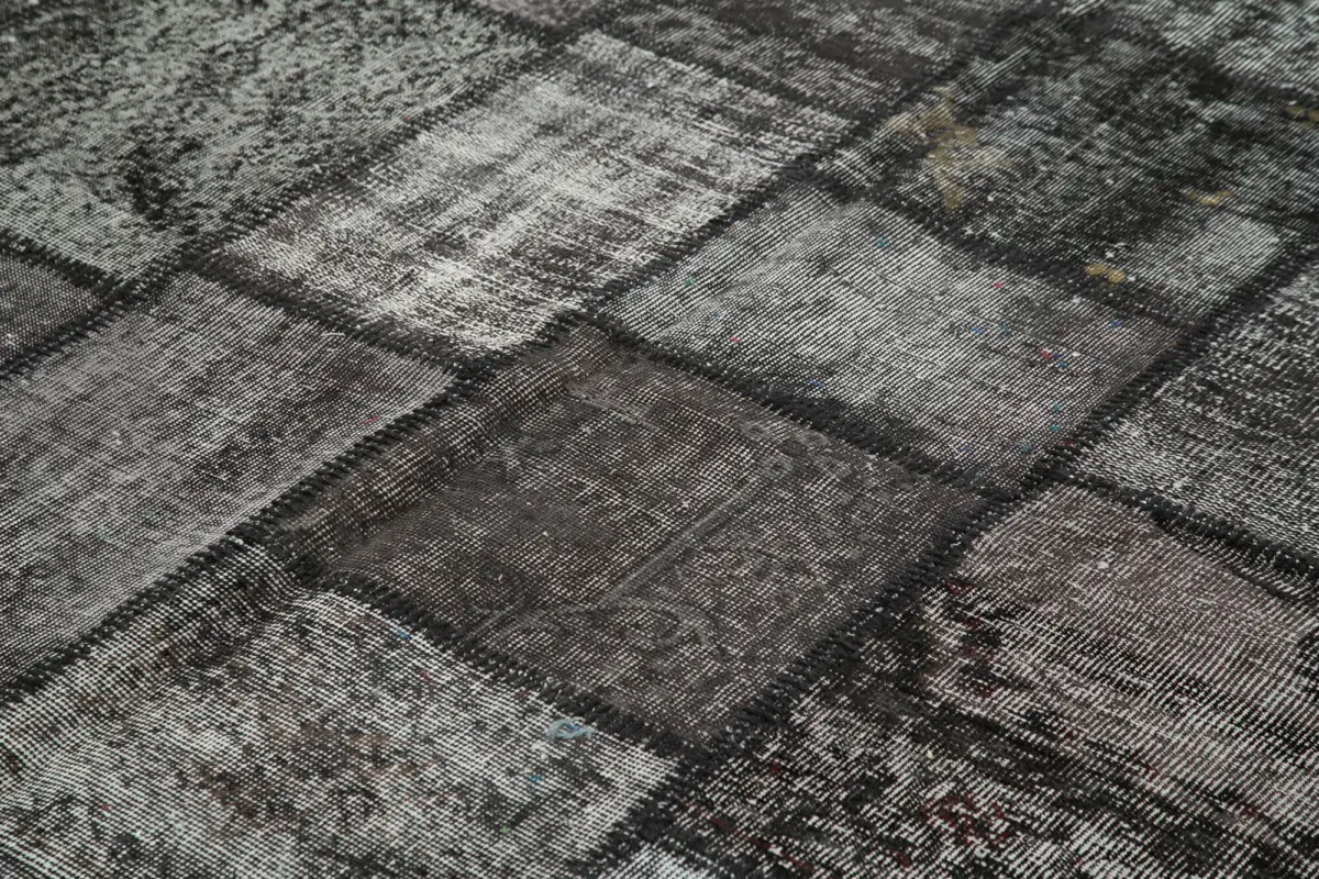 Patchwork Siyah Pamuk Üzerine Yün El Dokuma Kilim-255x350 - Görsel 5