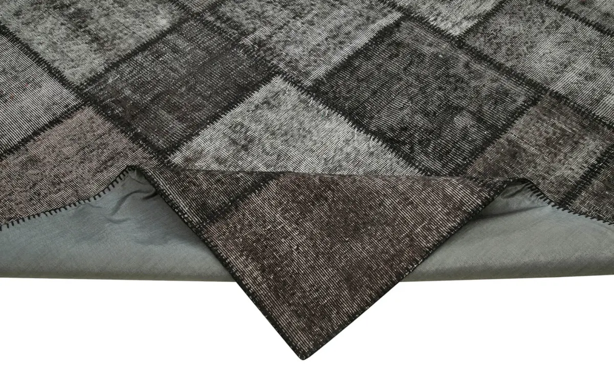 Patchwork Siyah Pamuk Üzerine Yün El Dokuma Kilim-255x354 - Görsel 6