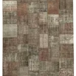 Patchwork Kahverengi Pamuk Üzerine Yün El Dokuma Kilim-254x355