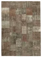 Patchwork Kahverengi Pamuk Üzerine Yün El Dokuma Kilim-254x355