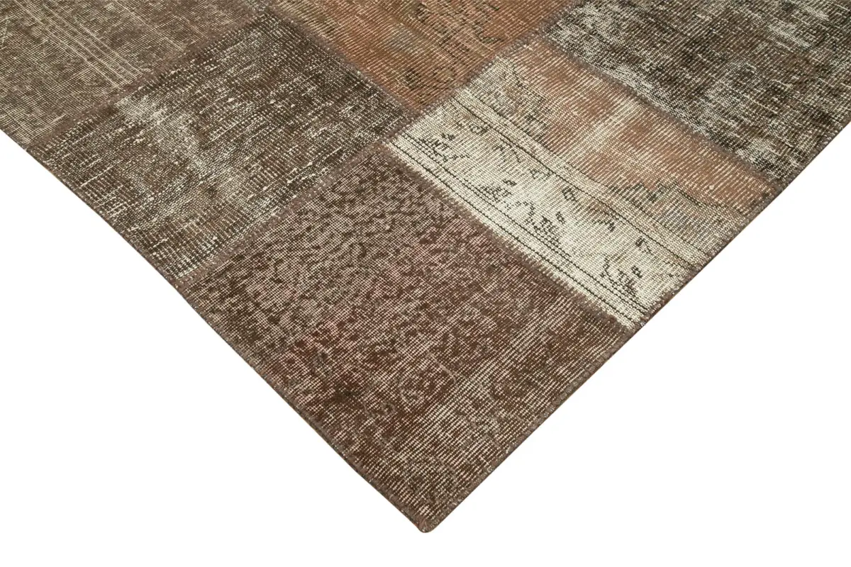 Patchwork Kahverengi Pamuk Üzerine Yün El Dokuma Kilim-254x355 - Görsel 4