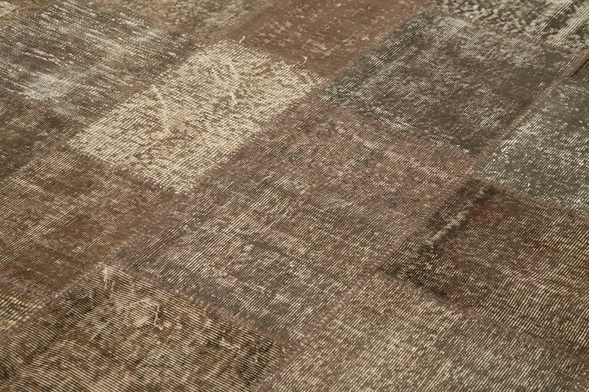 Patchwork Kahverengi Pamuk Üzerine Yün El Dokuma Kilim-254x355 - Görsel 5