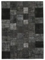 Patchwork Siyah Pamuk Üzerine Yün El Dokuma Kilim-255x352