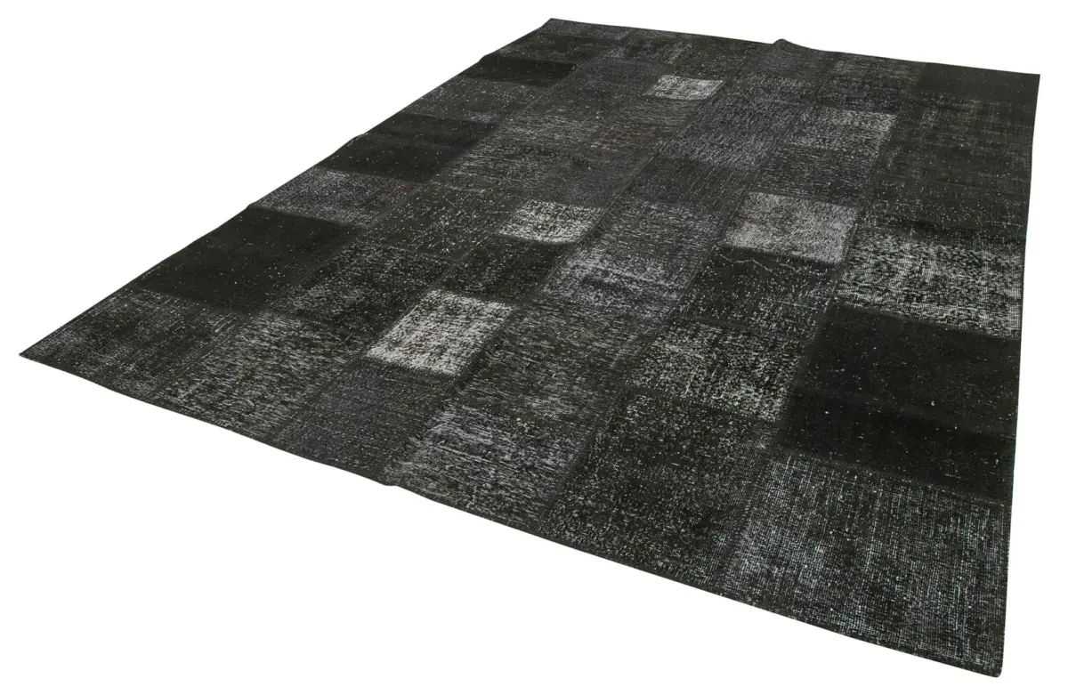 Patchwork Siyah Pamuk Üzerine Yün El Dokuma Kilim-255x352 - Görsel 3