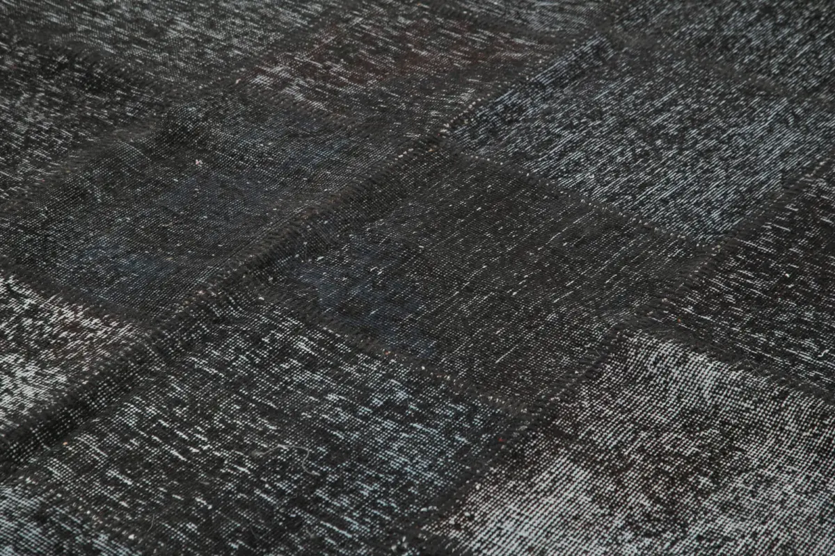 Patchwork Siyah Pamuk Üzerine Yün El Dokuma Kilim-255x352 - Görsel 5