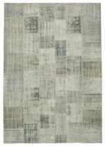 Patchwork Mavi Pamuk Üzerine Yün El Dokuma Kilim-247x352