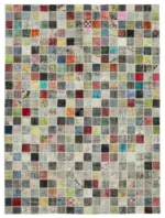 Patchwork Multi Pamuk Üzerine Yün El Dokuma Kilim-257x350
