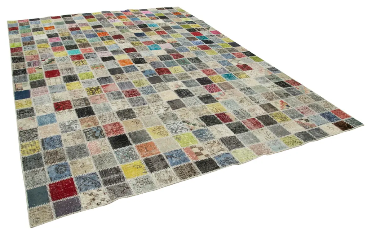 Patchwork Multi Pamuk Üzerine Yün El Dokuma Kilim-257x350 - Görsel 2