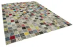 Patchwork Multi Pamuk Üzerine Yün El Dokuma Kilim-257x350 - Görsel 2