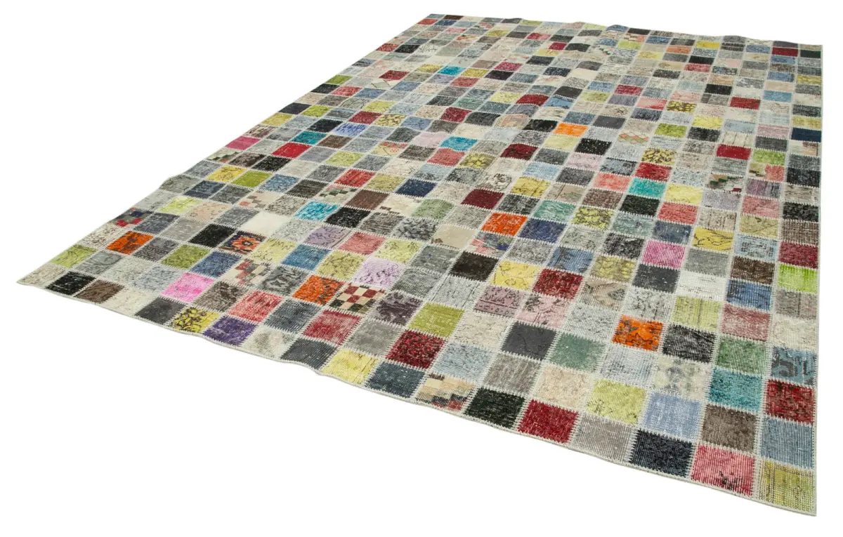 Patchwork Multi Pamuk Üzerine Yün El Dokuma Kilim-257x350 - Görsel 3