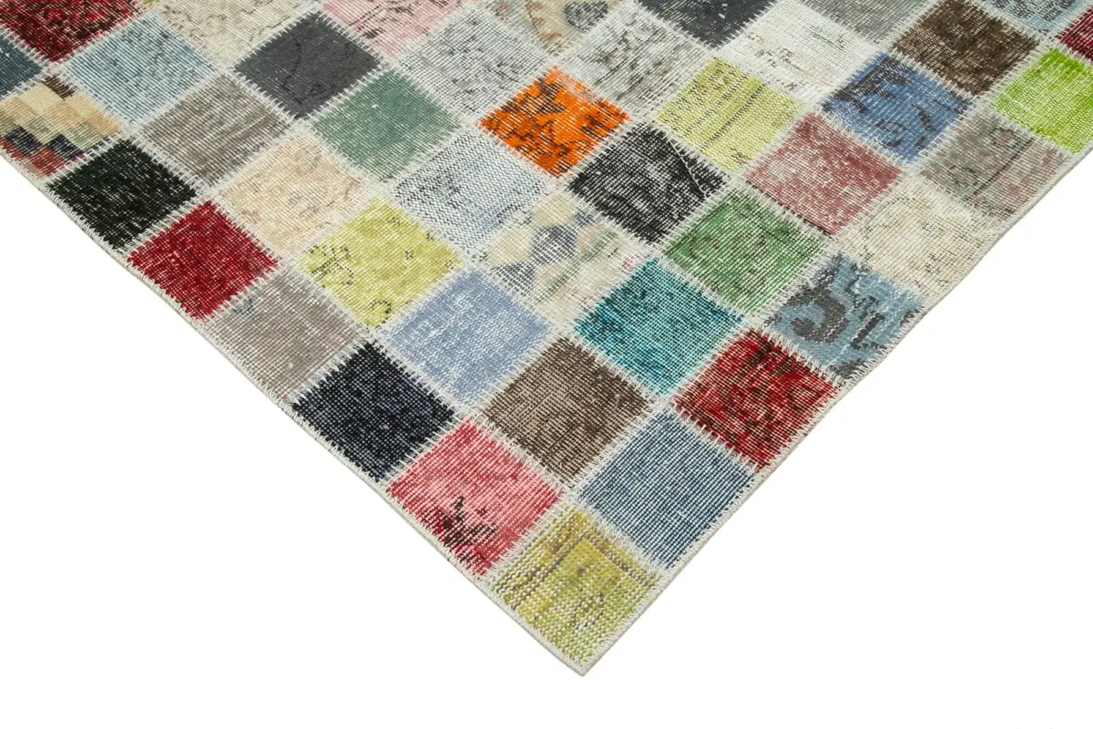 Patchwork Multi Pamuk Üzerine Yün El Dokuma Kilim-257x350 - Görsel 4