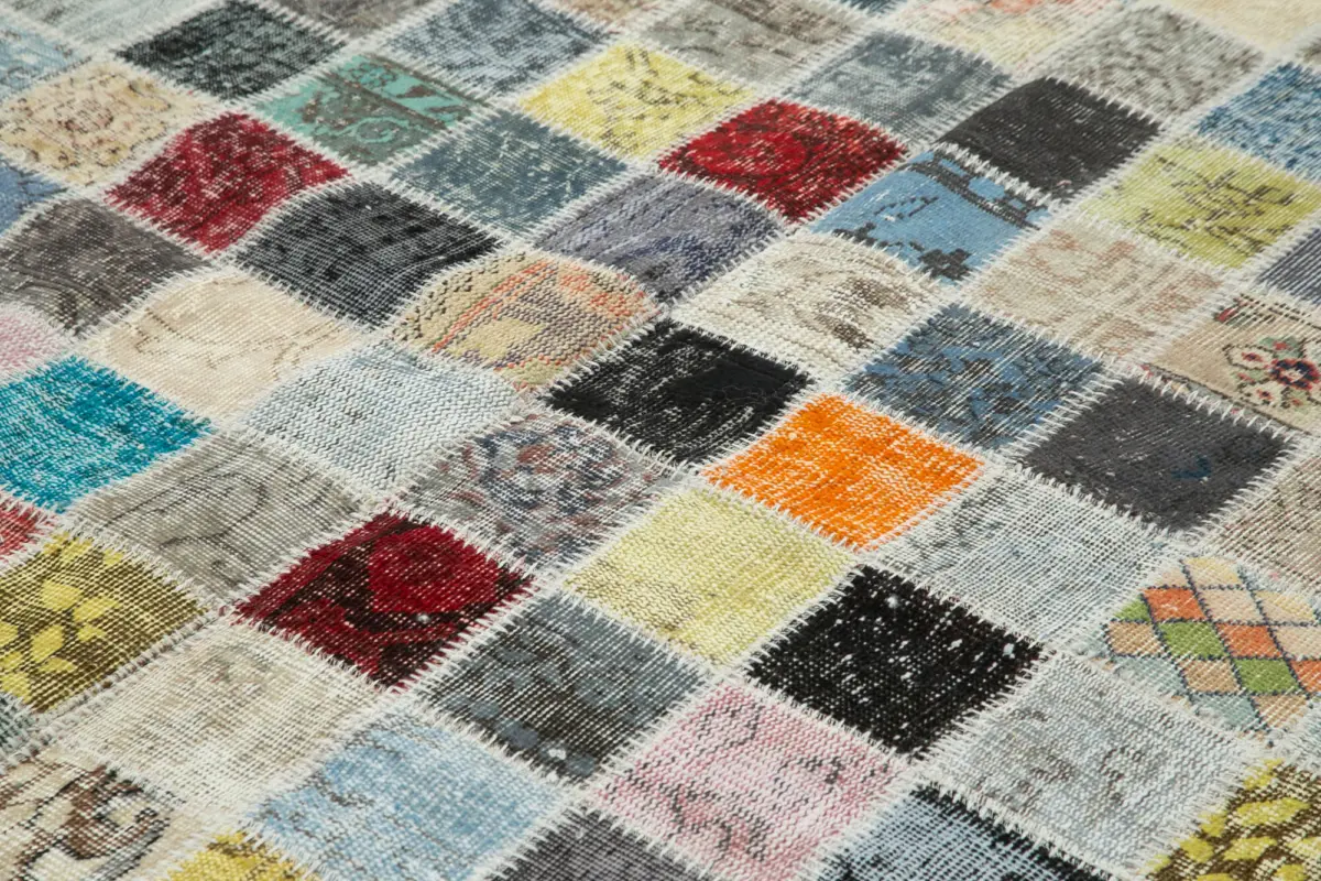 Patchwork Multi Pamuk Üzerine Yün El Dokuma Kilim-257x350 - Görsel 5