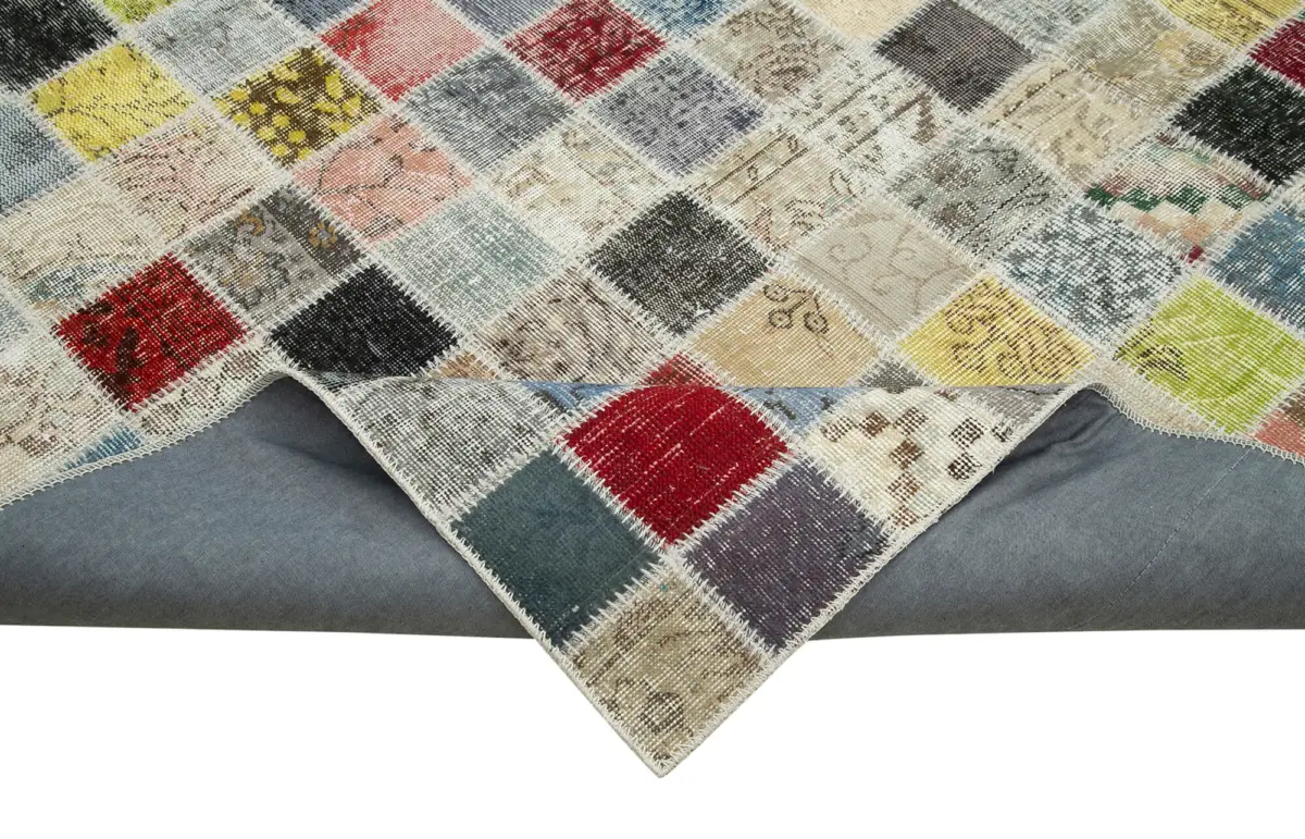 Patchwork Multi Pamuk Üzerine Yün El Dokuma Kilim-257x350 - Görsel 6