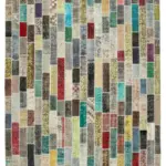 Patchwork Multi Pamuk Üzerine Yün El Dokuma Kilim-256x356