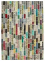 Patchwork Multi Pamuk Üzerine Yün El Dokuma Kilim-256x356