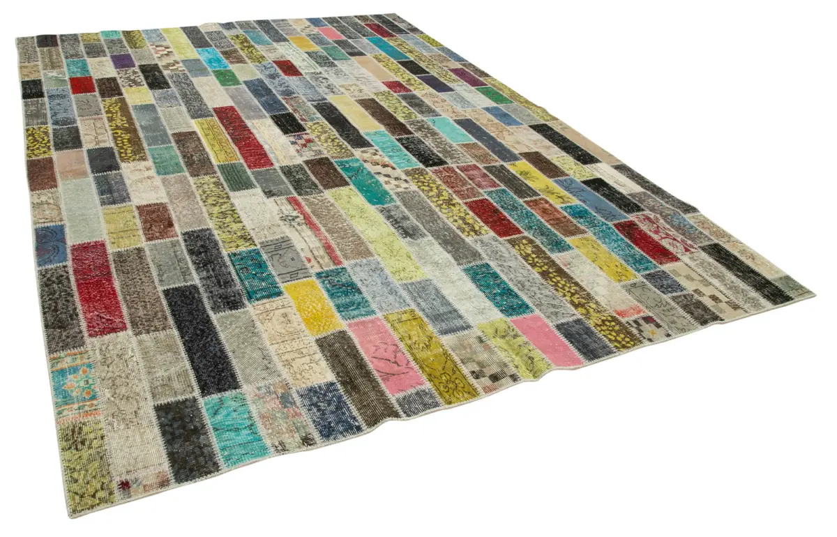 Patchwork Multi Pamuk Üzerine Yün El Dokuma Kilim-256x356 - Görsel 2