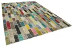 Patchwork Multi Pamuk Üzerine Yün El Dokuma Kilim-256x356 - Görsel 2
