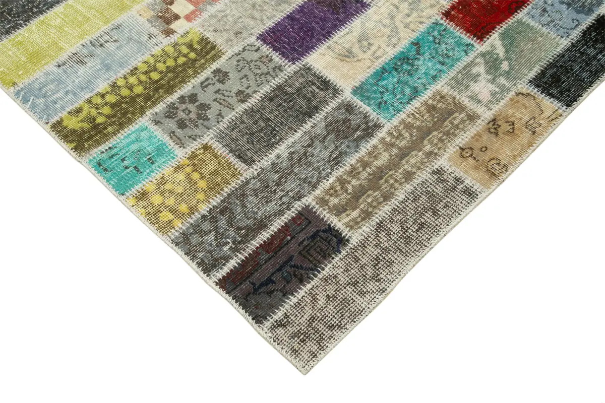 Patchwork Multi Pamuk Üzerine Yün El Dokuma Kilim-256x356 - Görsel 4