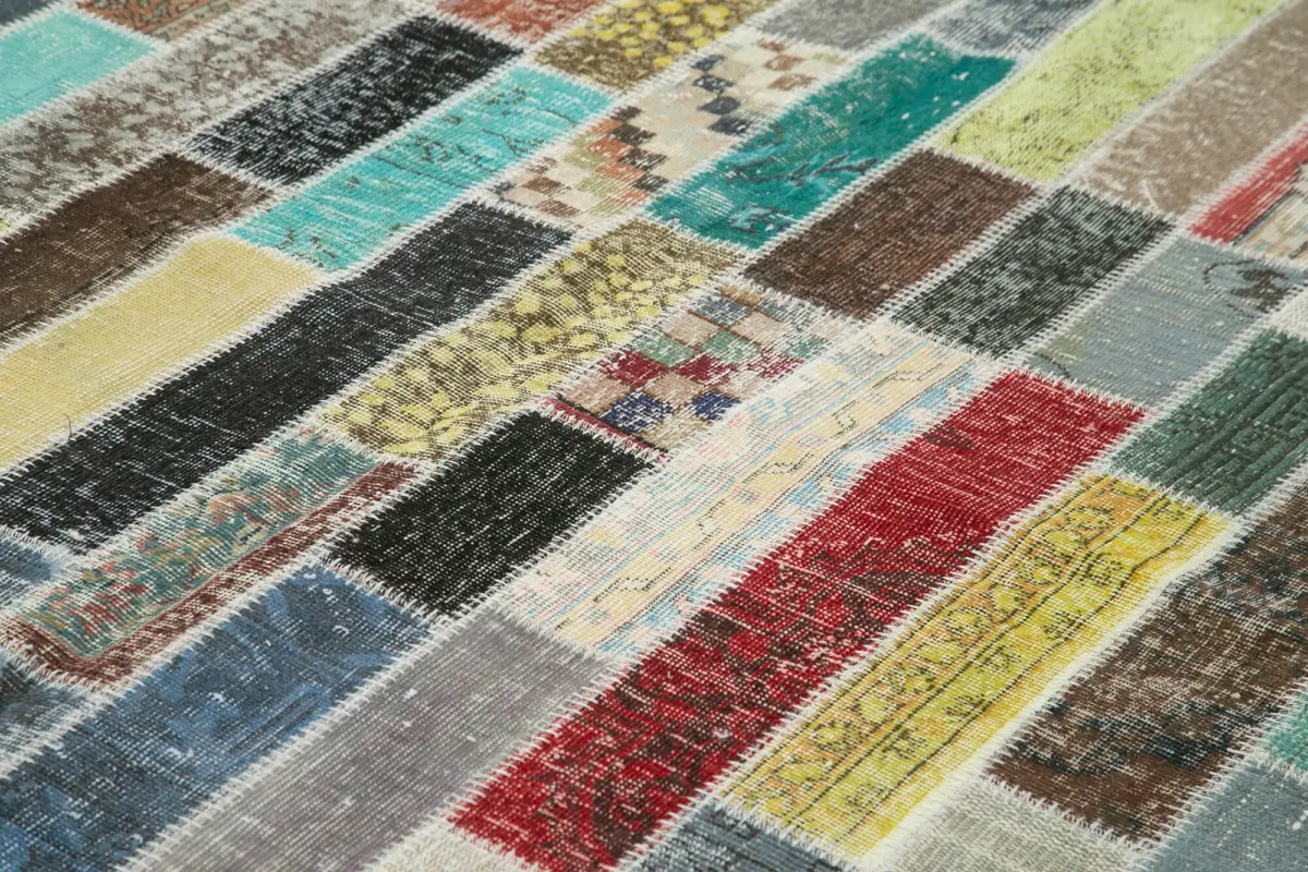 Patchwork Multi Pamuk Üzerine Yün El Dokuma Kilim-256x356 - Görsel 5