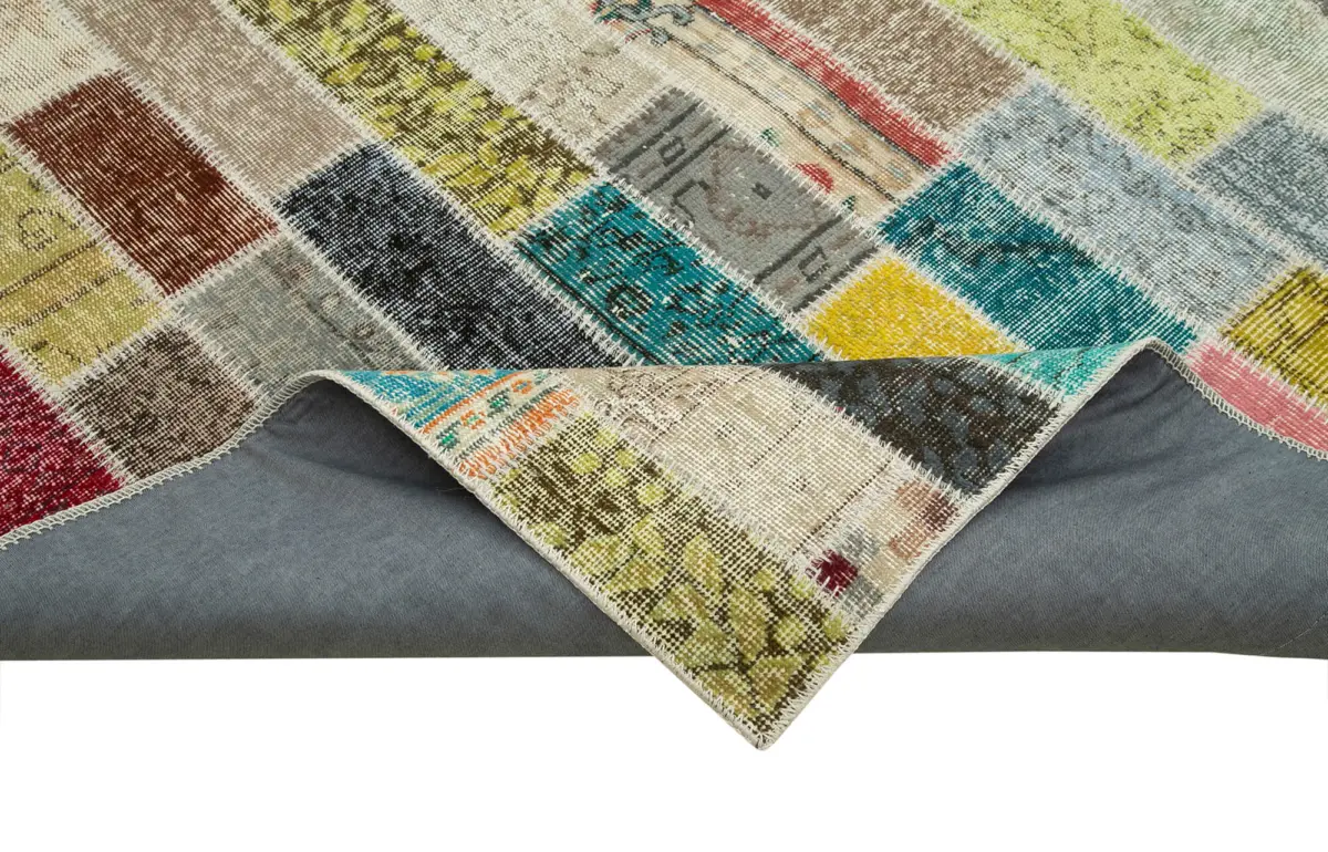 Patchwork Multi Pamuk Üzerine Yün El Dokuma Kilim-256x356 - Görsel 6