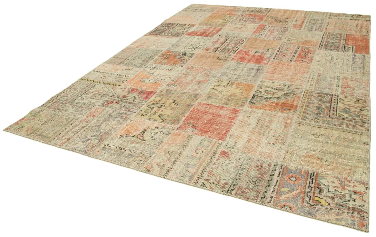 Patchwork Multi Pamuk Üzerine Yün El Dokuma Kilim-257x355 - Görsel 3