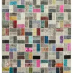 Patchwork Multi Pamuk Üzerine Yün El Dokuma Kilim-263x350