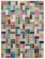 Patchwork Multi Pamuk Üzerine Yün El Dokuma Kilim-263x350